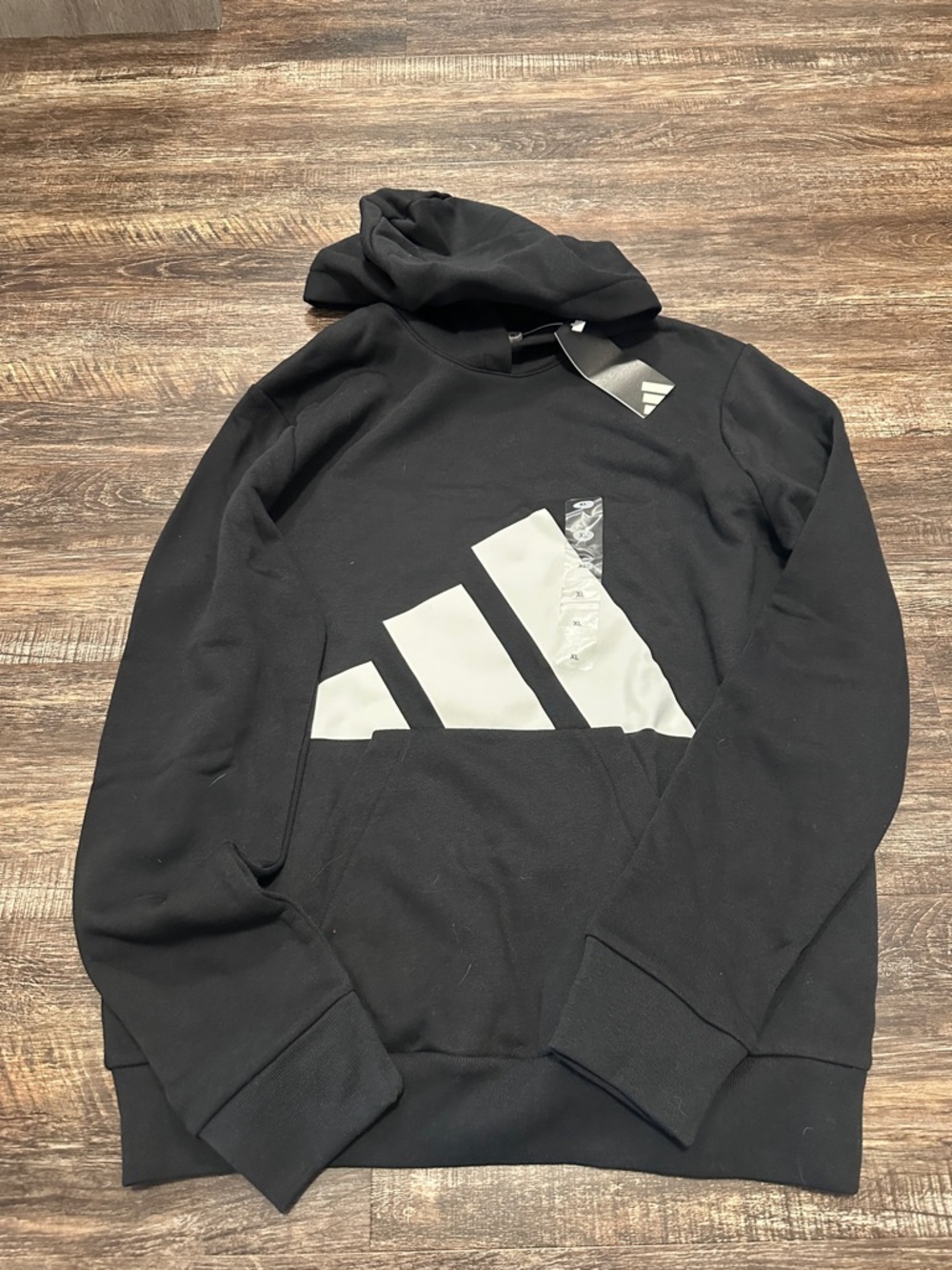 adidas Black Hoodie with Large White Logo - Kids Pullover Sweatshirt